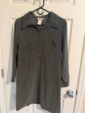 bagatelle Olive Green Long Sleeve Collared Shirt Dress